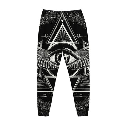 Black And White All Seeing Eye Print Jogger Pants
