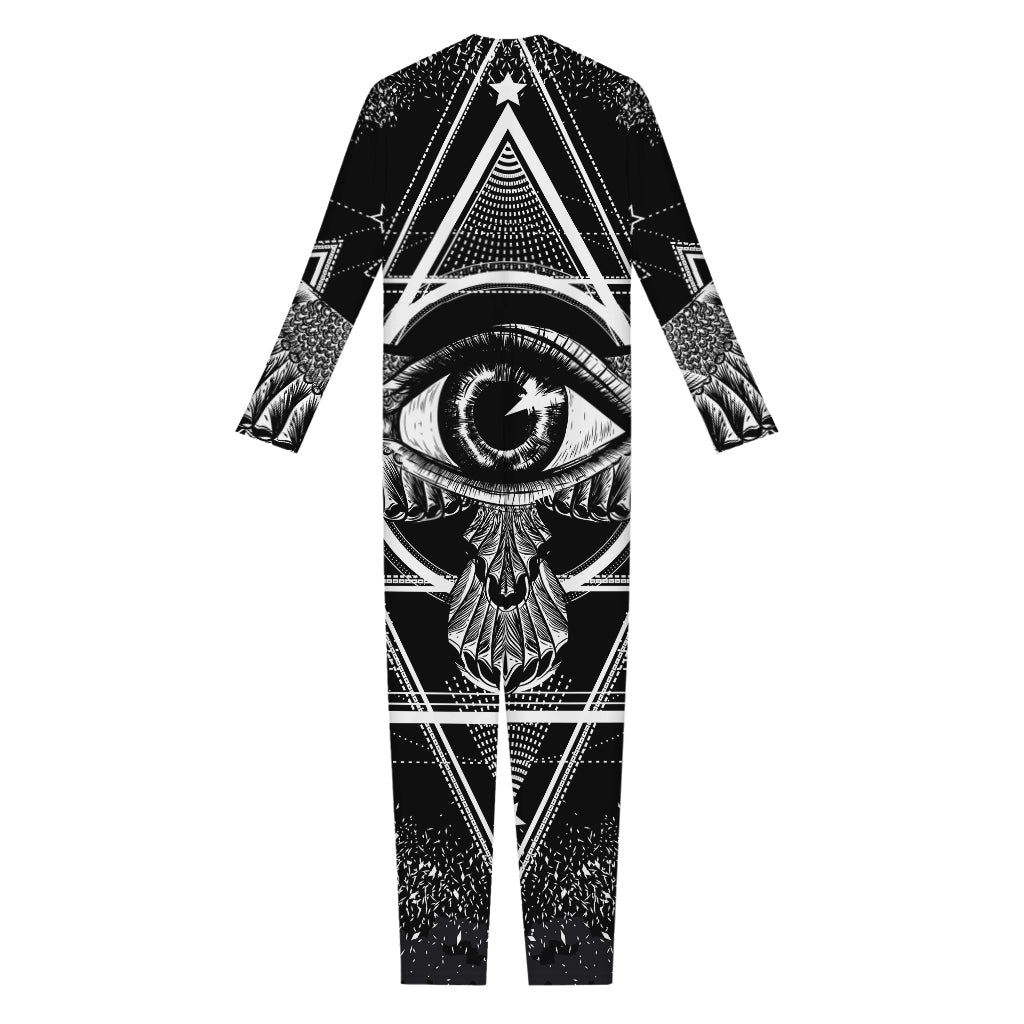 Black And White All Seeing Eye Print Jumpsuit