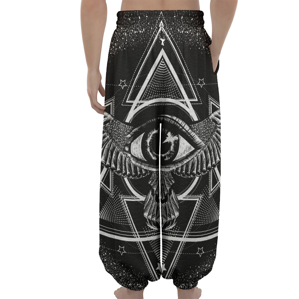 Black And White All Seeing Eye Print Lantern Pants