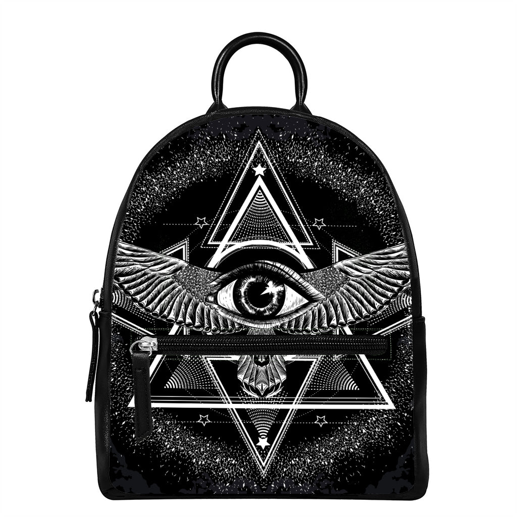 Black And White All Seeing Eye Print Leather Backpack