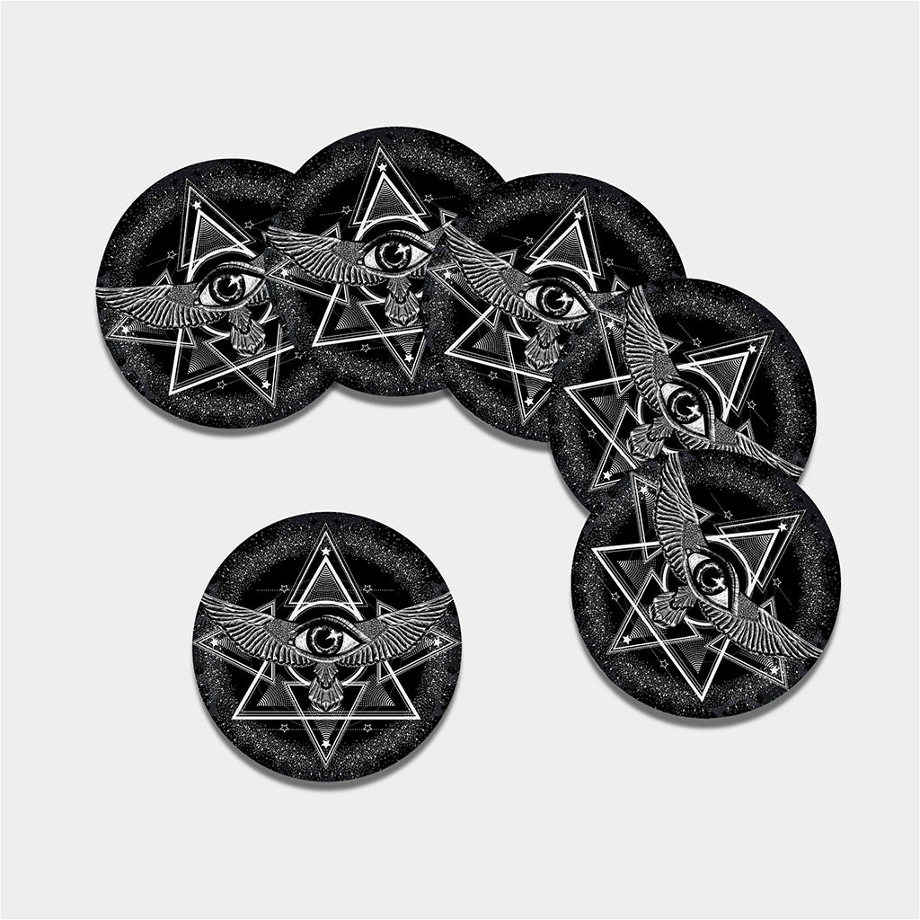 Black And White All Seeing Eye Print Leather Coaster Set