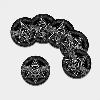 Black And White All Seeing Eye Print Leather Coaster Set