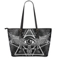 Black And White All Seeing Eye Print Leather Tote Bag With Zipper