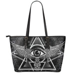 Black And White All Seeing Eye Print Leather Tote Bag