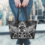 Black And White All Seeing Eye Print Leather Tote Bag