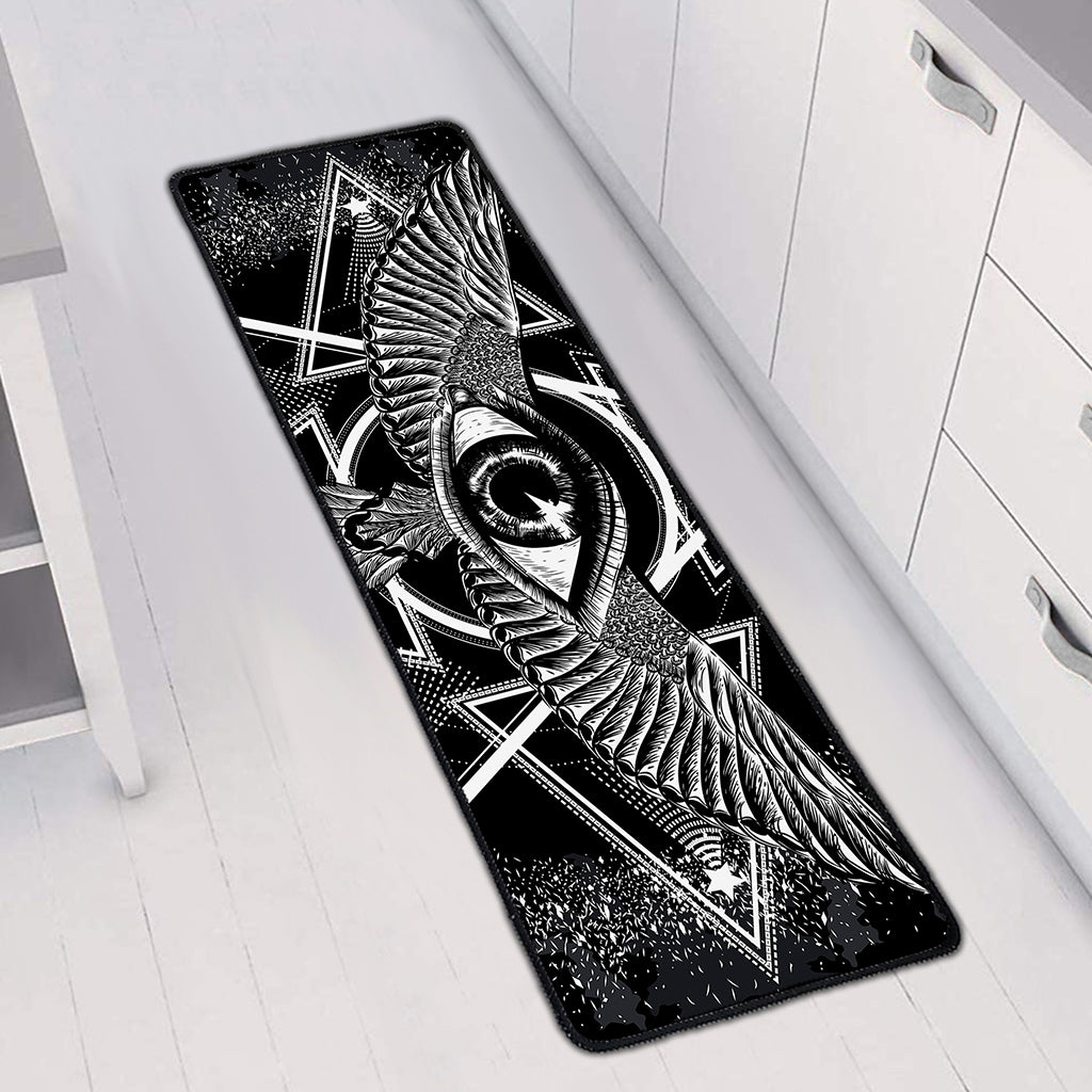 Black And White All Seeing Eye Print Long Kitchen Mat