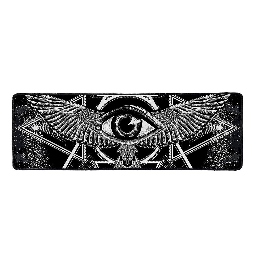 Black And White All Seeing Eye Print Long Kitchen Mat