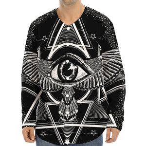 Black And White All Seeing Eye Print Long Sleeve Baseball Jersey