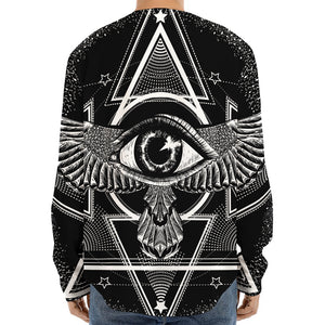 Black And White All Seeing Eye Print Long Sleeve Baseball Jersey