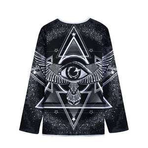 Black And White All Seeing Eye Print Long Sleeve Short Coat