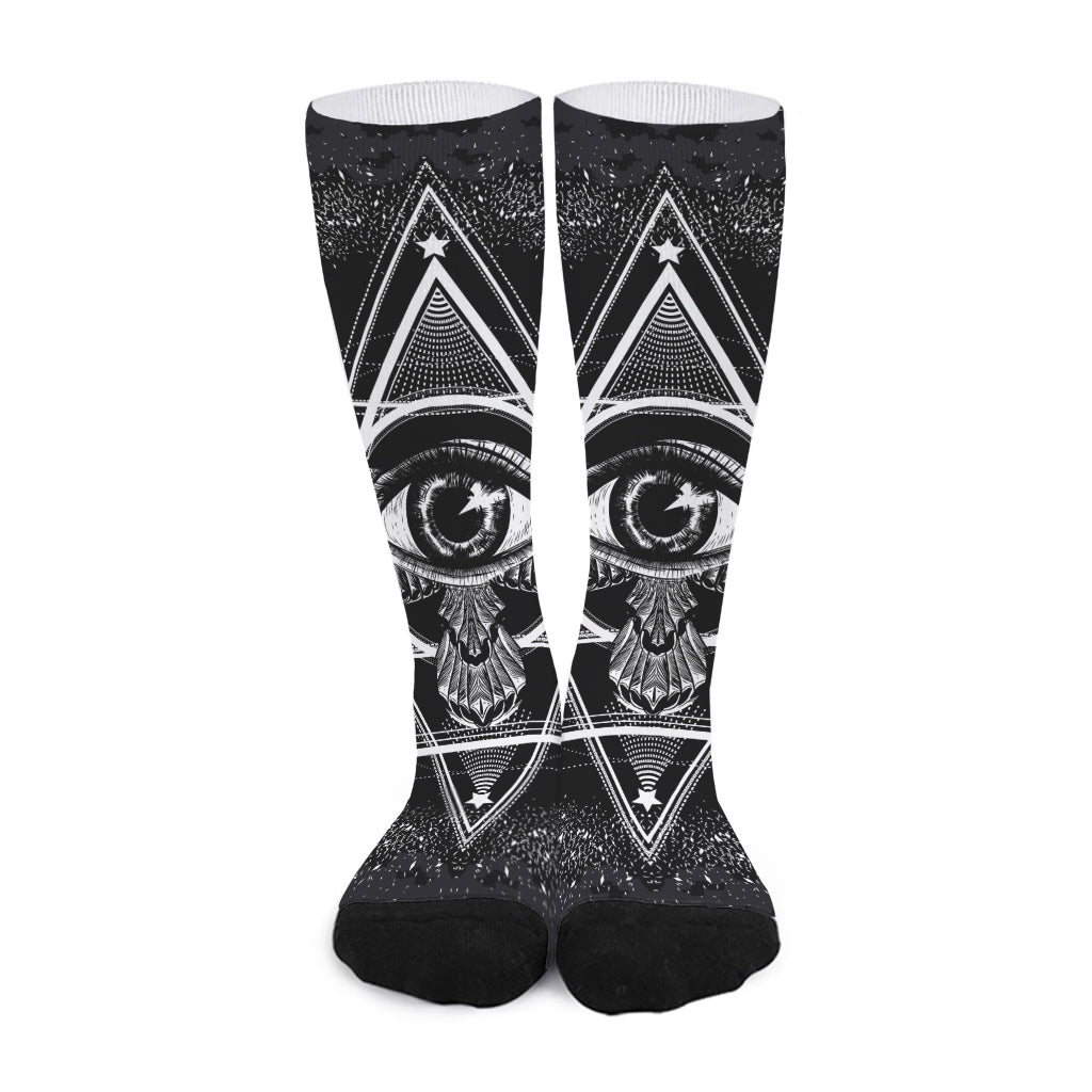 Black And White All Seeing Eye Print Long Socks