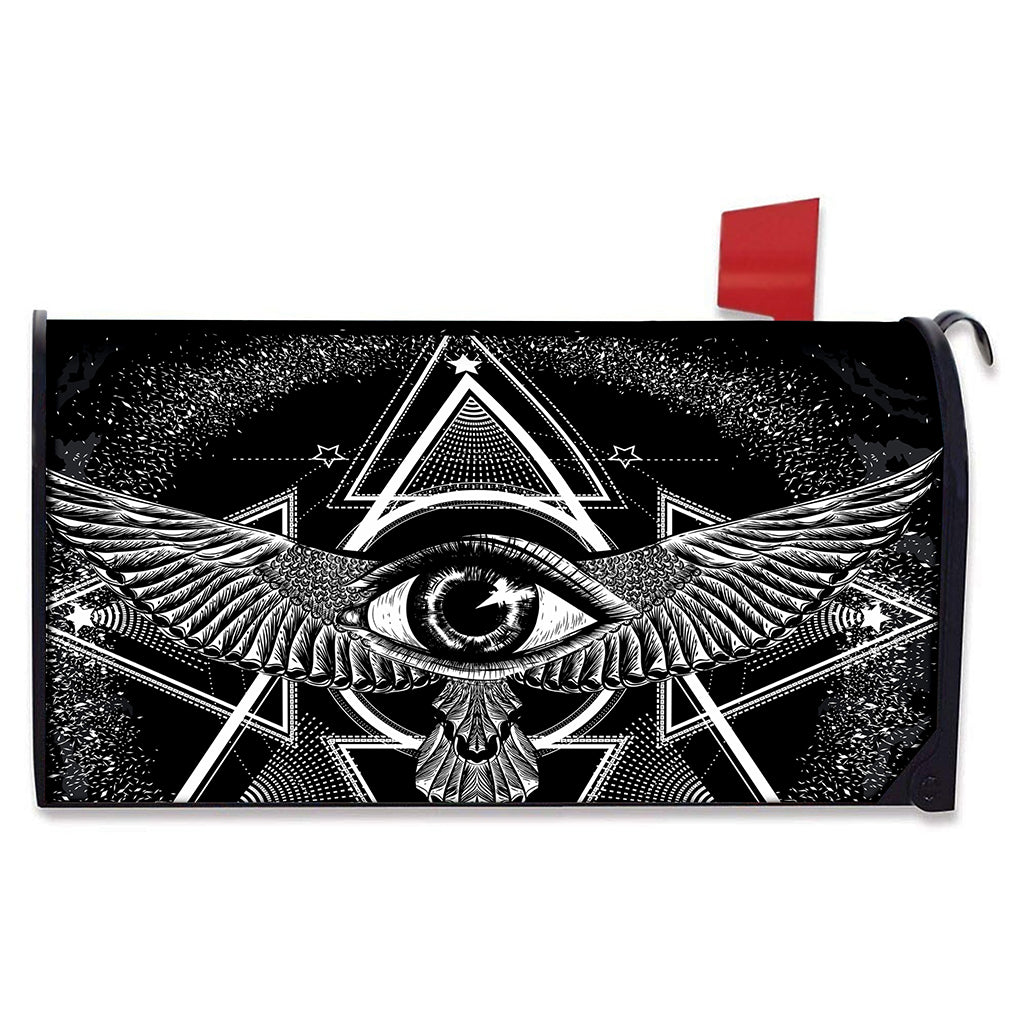 Black And White All Seeing Eye Print Mailbox Cover