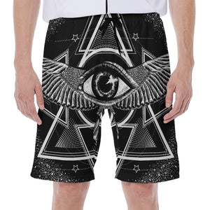 Black And White All Seeing Eye Print Men's Beach Shorts