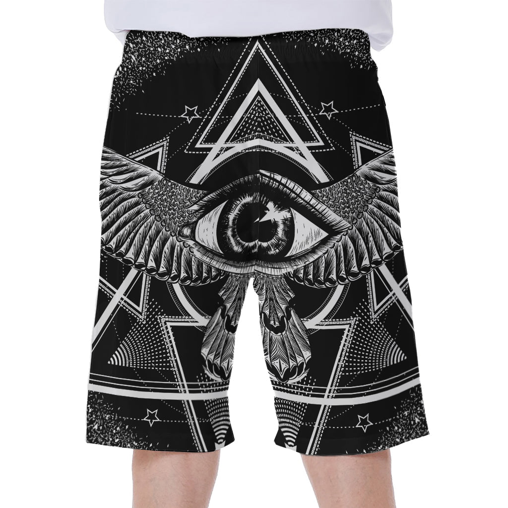 Black And White All Seeing Eye Print Men's Beach Shorts