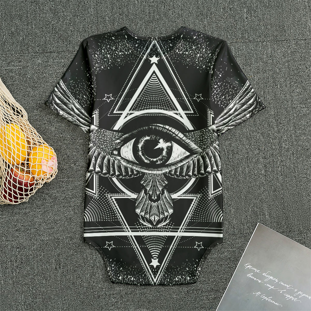 Black And White All Seeing Eye Print Men's Bodysuit