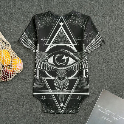 Black And White All Seeing Eye Print Men's Bodysuit