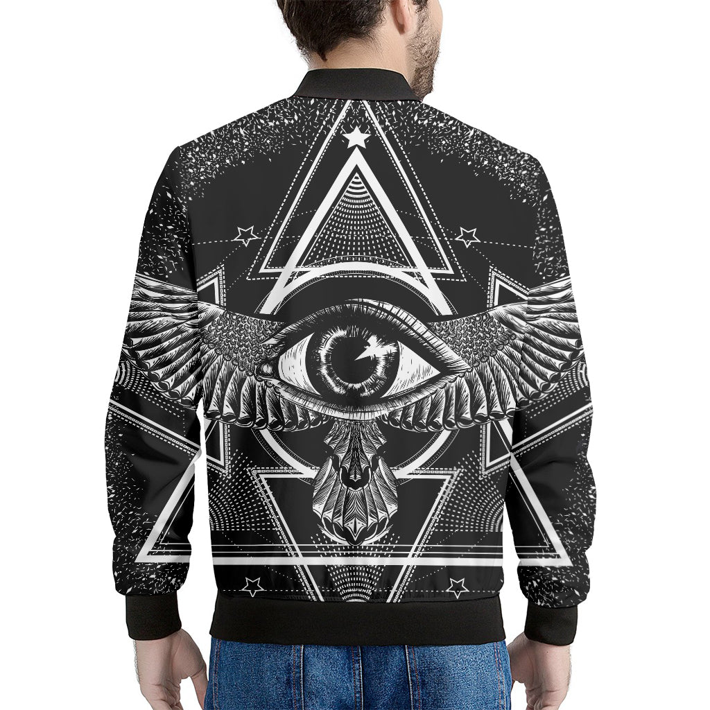 Black And White All Seeing Eye Print Men's Bomber Jacket