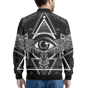 Black And White All Seeing Eye Print Men's Bomber Jacket