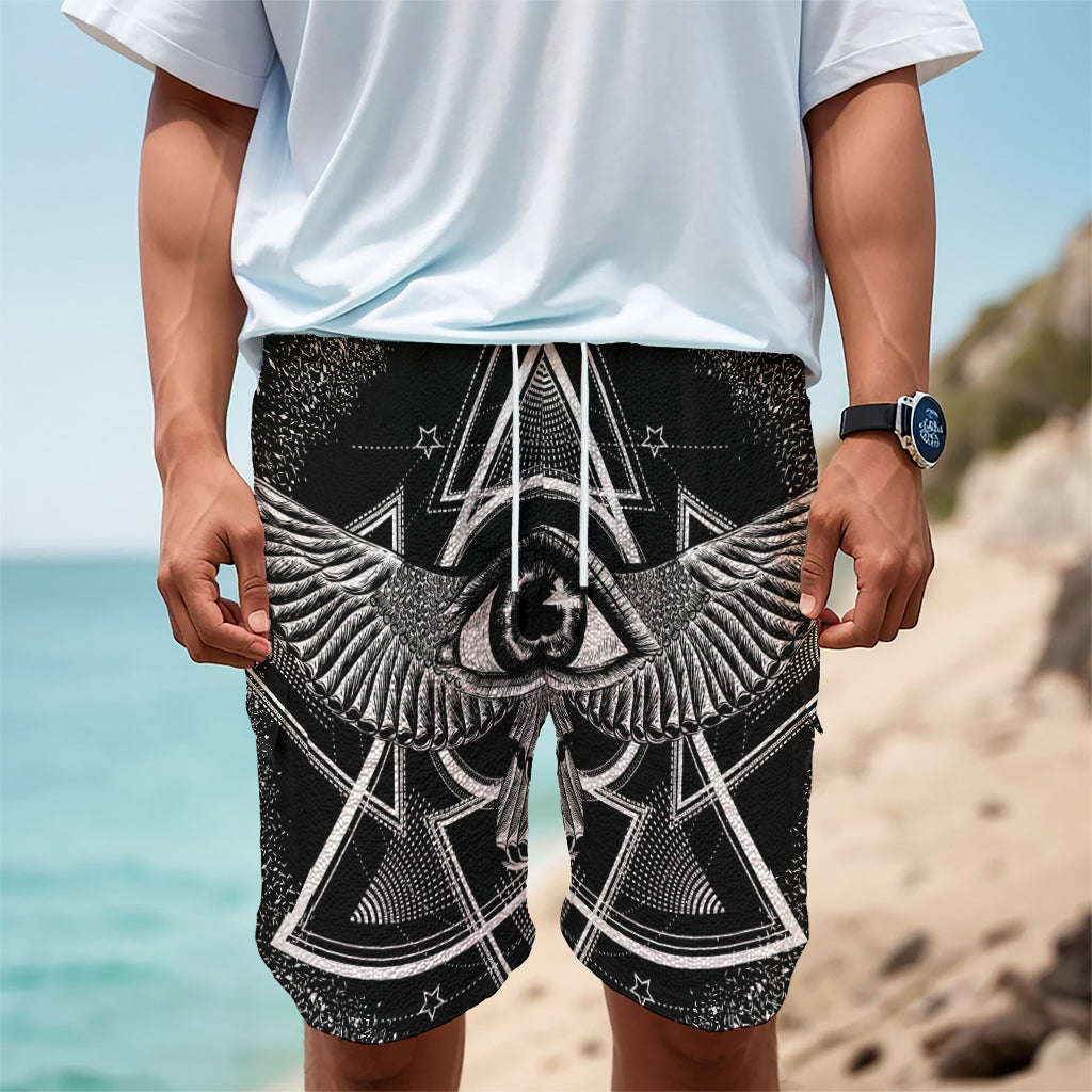 Black And White All Seeing Eye Print Men's Cargo Shorts