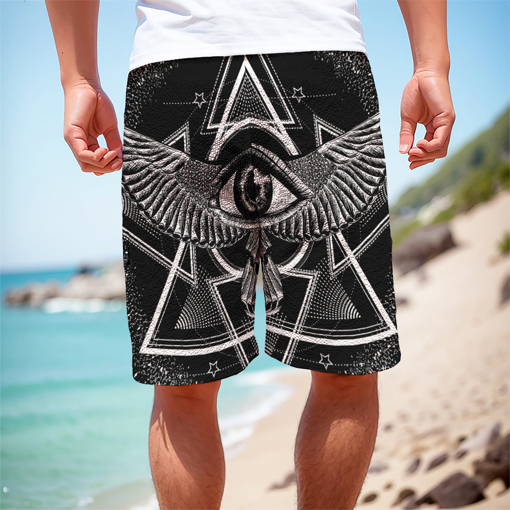Black And White All Seeing Eye Print Men's Cargo Shorts