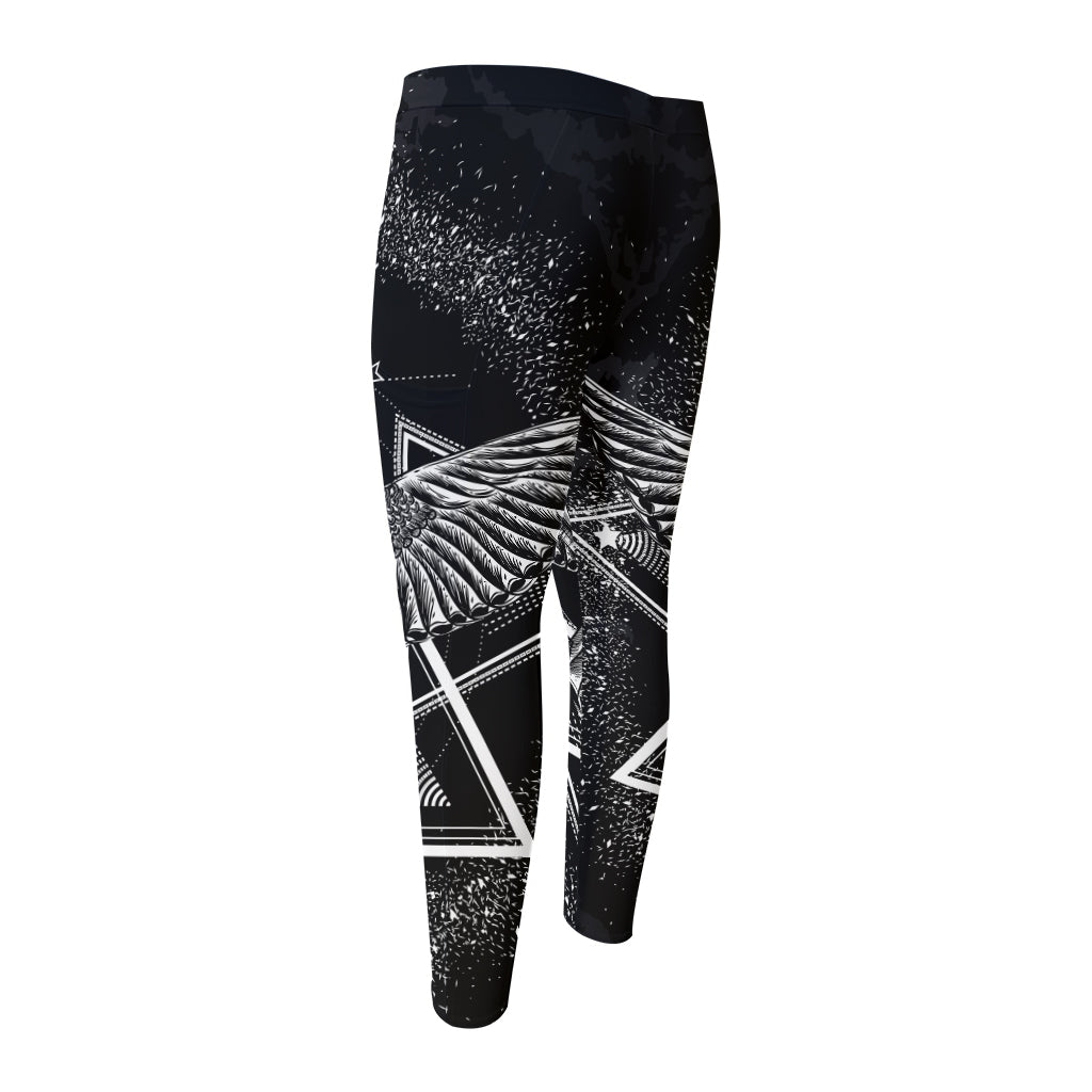 Black And White All Seeing Eye Print Men's Compression Pants