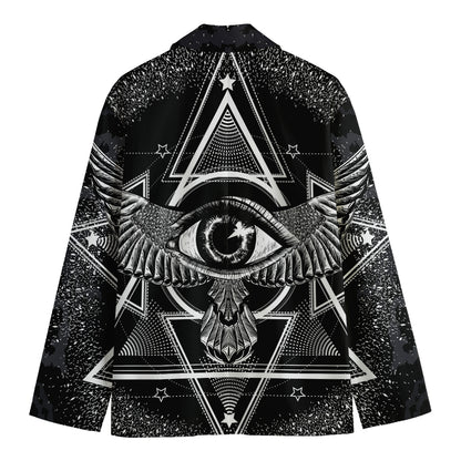 Black And White All Seeing Eye Print Men's Cotton Blazer