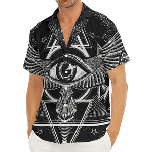 Black And White All Seeing Eye Print Men's Deep V-Neck Shirt