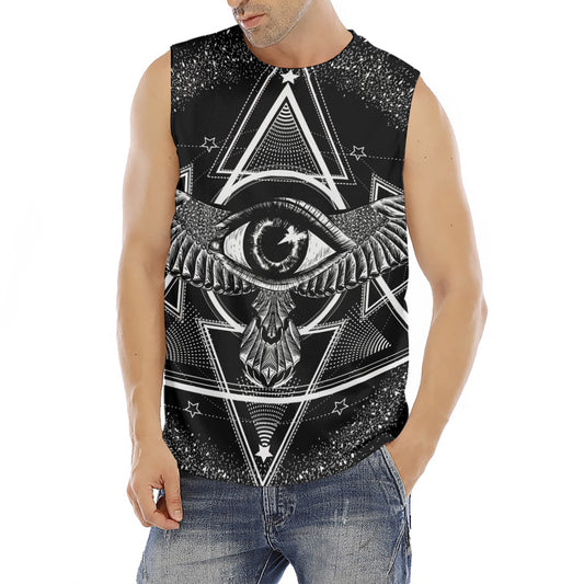 Black And White All Seeing Eye Print Men's Fitness Tank Top