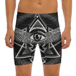 Black And White All Seeing Eye Print Men's Long Boxer Briefs