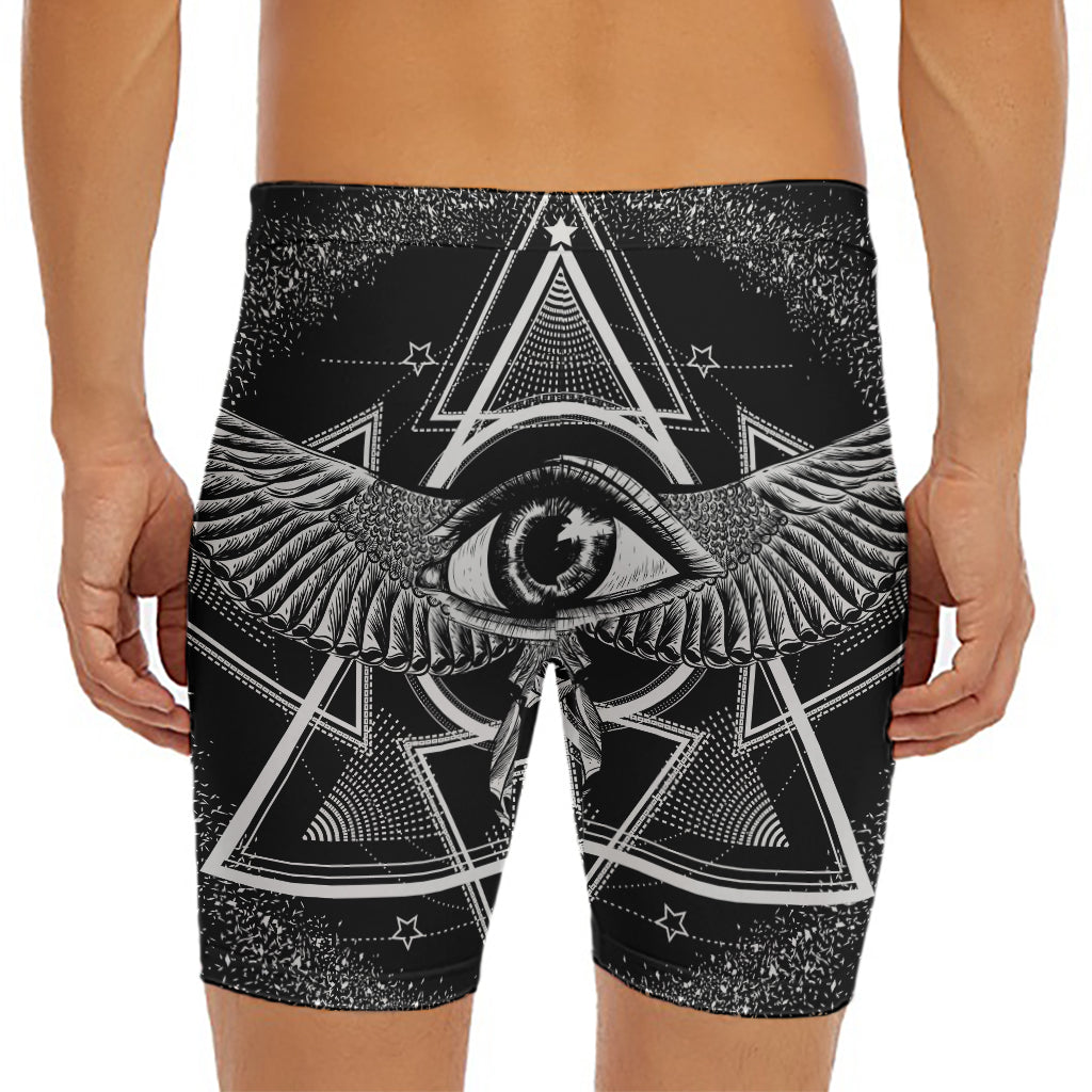 Black And White All Seeing Eye Print Men's Long Boxer Briefs