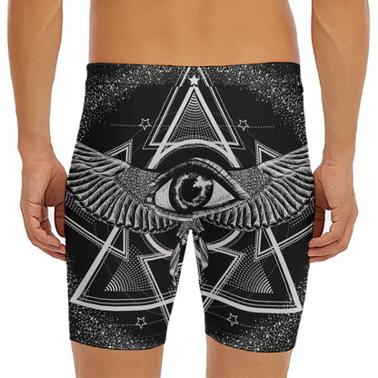 Black And White All Seeing Eye Print Men's Long Boxer Briefs