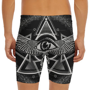 Black And White All Seeing Eye Print Men's Long Boxer Briefs