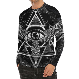 Black And White All Seeing Eye Print Men's Long Sleeve Rash Guard