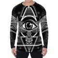 Black And White All Seeing Eye Print Men's Long Sleeve T-Shirt
