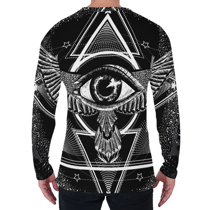 Black And White All Seeing Eye Print Men's Long Sleeve T-Shirt