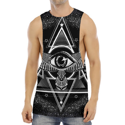 Black And White All Seeing Eye Print Men's Muscle Tank Top