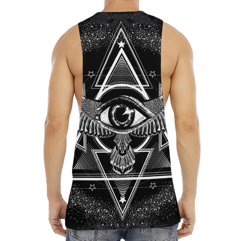 Black And White All Seeing Eye Print Men's Muscle Tank Top