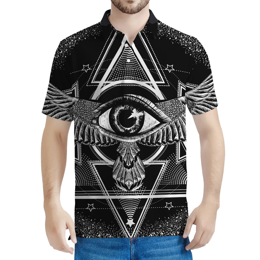 Black And White All Seeing Eye Print Men's Polo Shirt