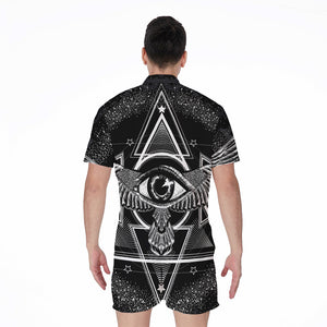 Black And White All Seeing Eye Print Men's Rompers