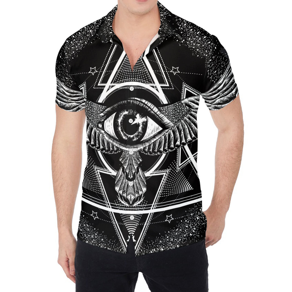 Black And White All Seeing Eye Print Men's Shirt