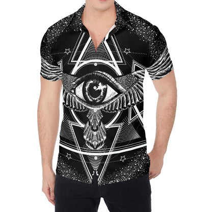 Black And White All Seeing Eye Print Men's Shirt