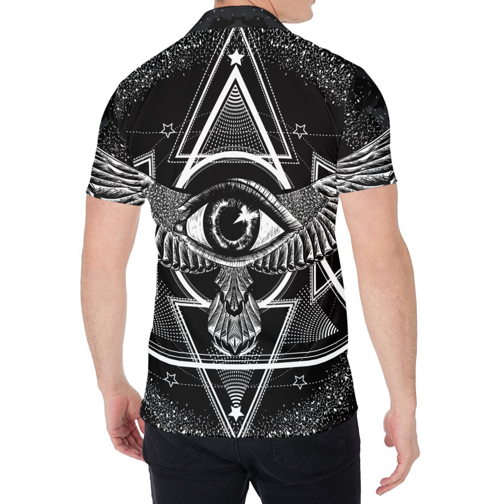 Black And White All Seeing Eye Print Men's Shirt