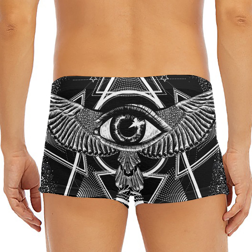Black And White All Seeing Eye Print Men's Short Boxer Briefs