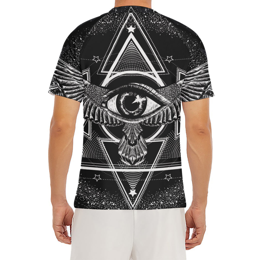 Black And White All Seeing Eye Print Men's Short Sleeve Rash Guard