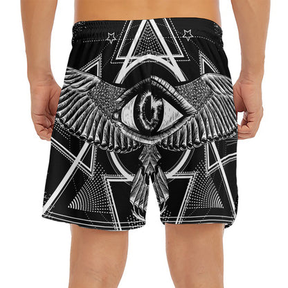 Black And White All Seeing Eye Print Men's Split Running Shorts