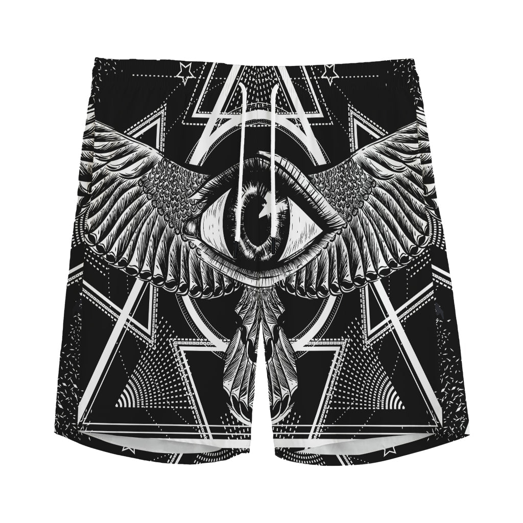 Black And White All Seeing Eye Print Men's Sports Shorts