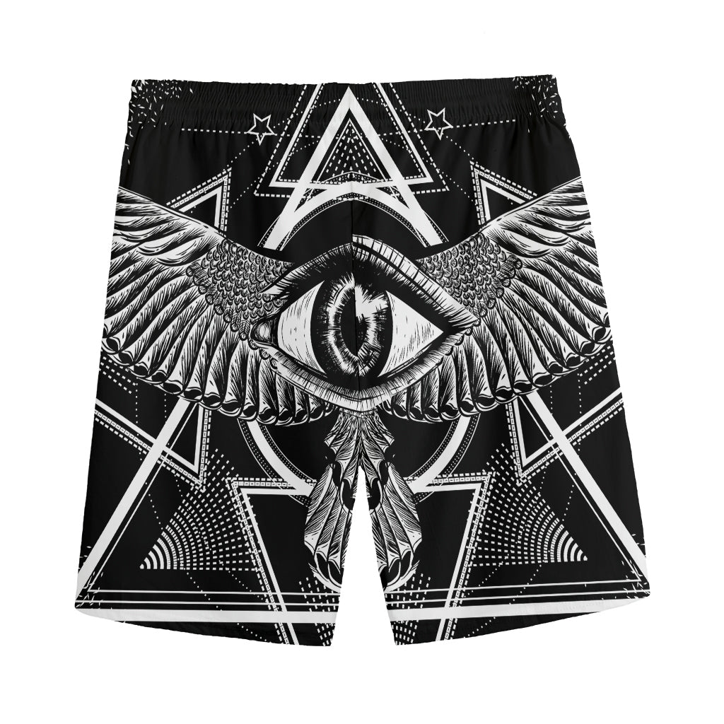 Black And White All Seeing Eye Print Men's Sports Shorts