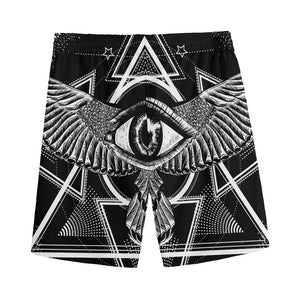 Black And White All Seeing Eye Print Men's Sports Shorts