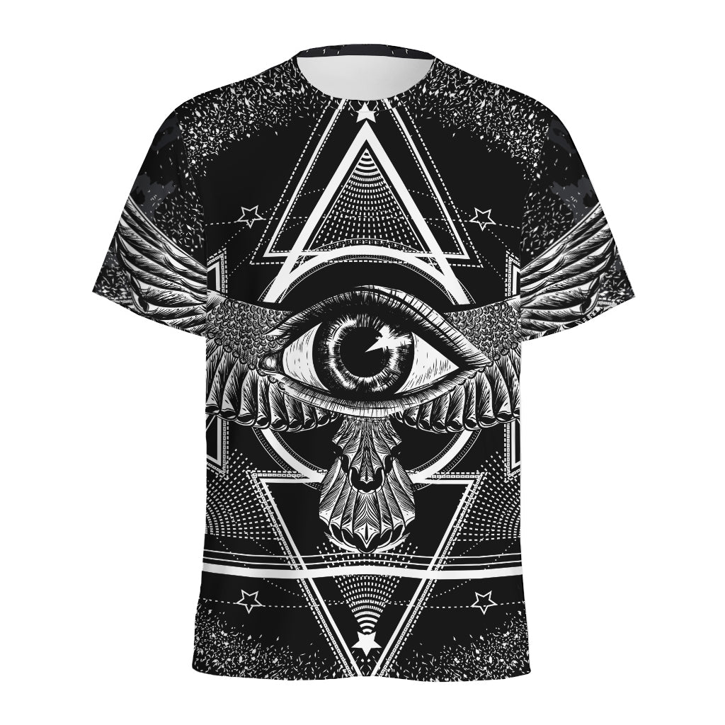 Black And White All Seeing Eye Print Men's Sports T-Shirt