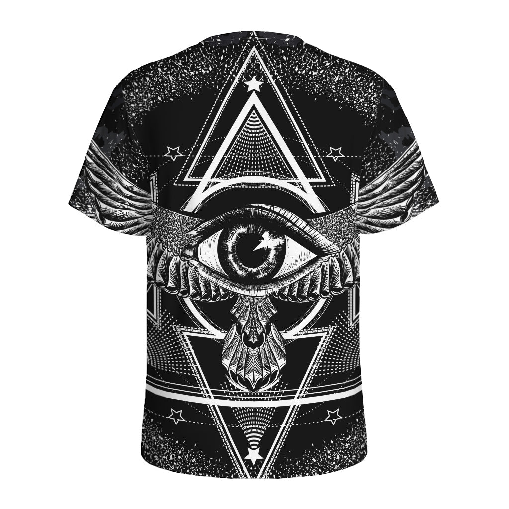 Black And White All Seeing Eye Print Men's Sports T-Shirt